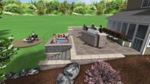 3D Backyard Patio Design with Grill, Spa, and Firepit