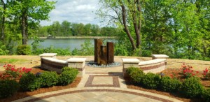 Paved patio with water feature